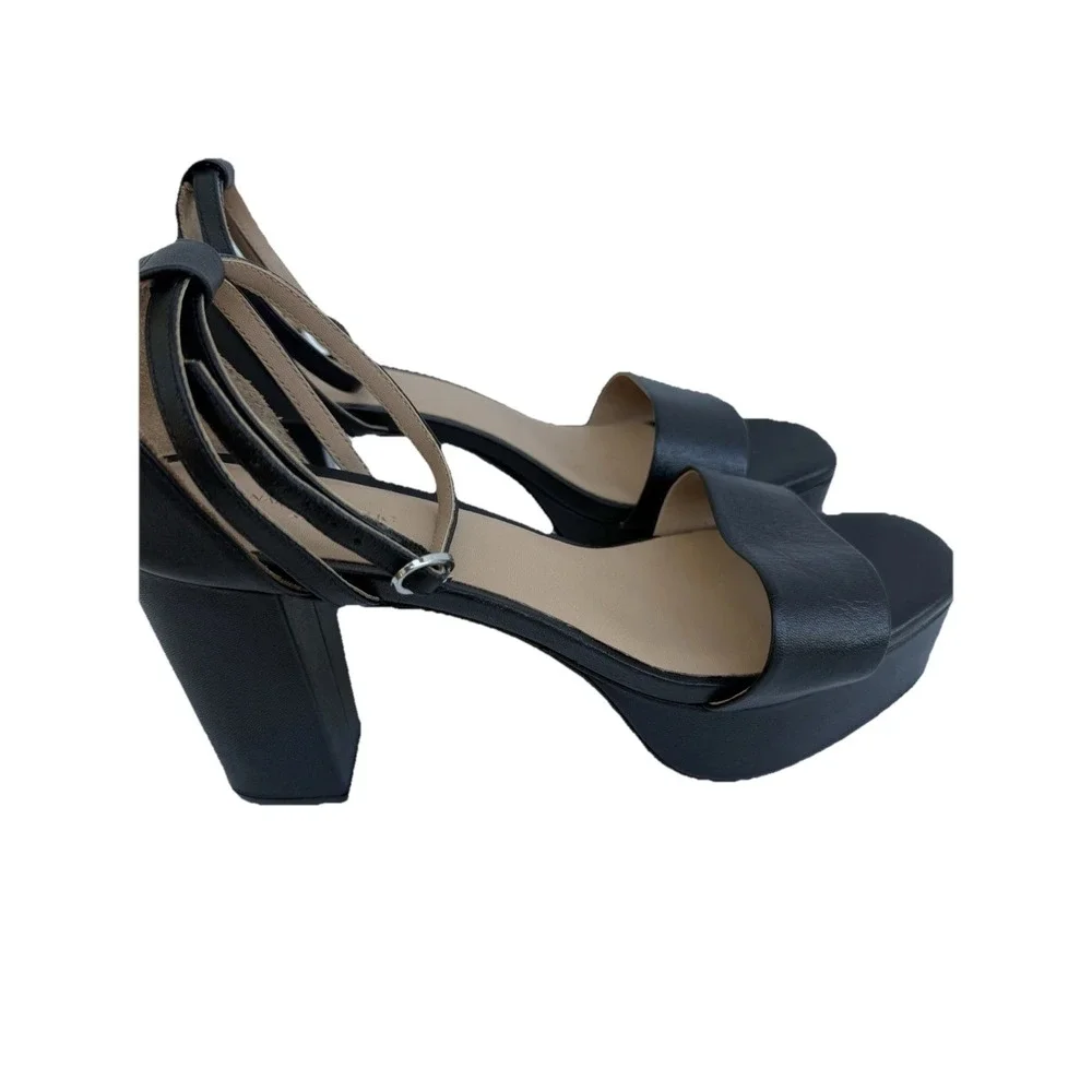 Banana Republic Black Platform Block Heel Ankle Strap Sandals Womens 10